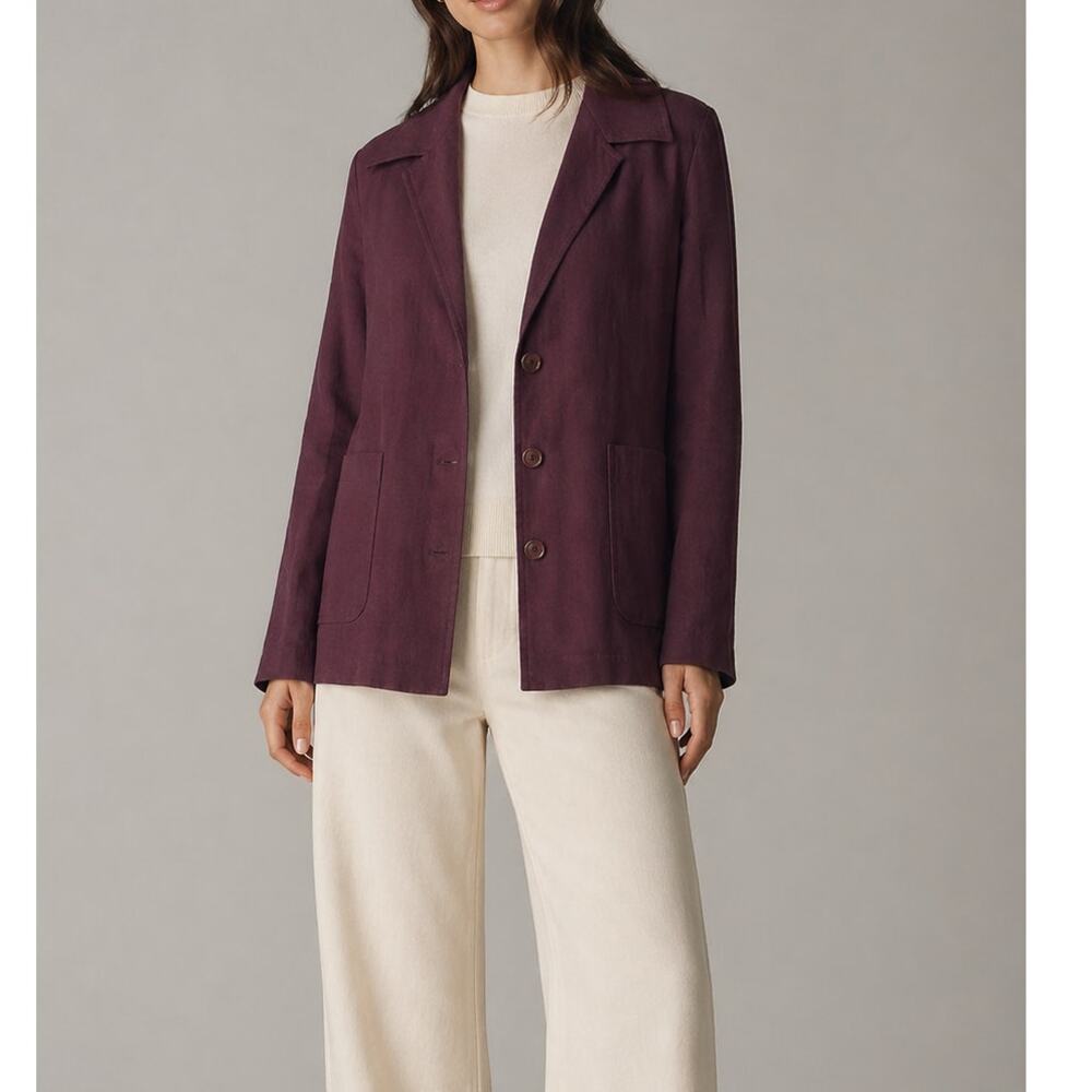 Sandro Ferrone ITALY 100% Linen Boxy Jacket L Burgundy Lagenlook Red